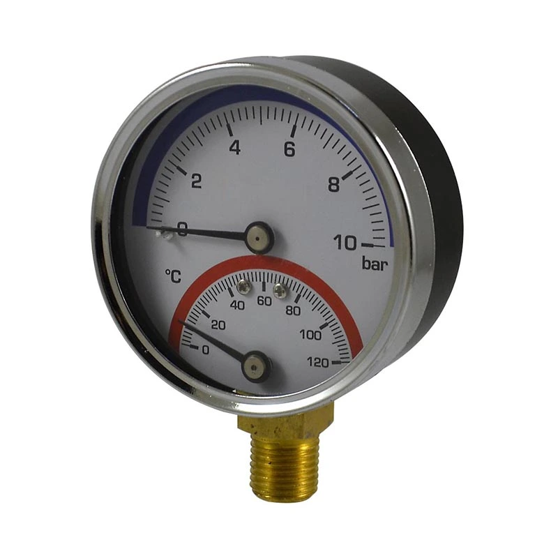 Thermo-manometer met zwarte stalen behuizing